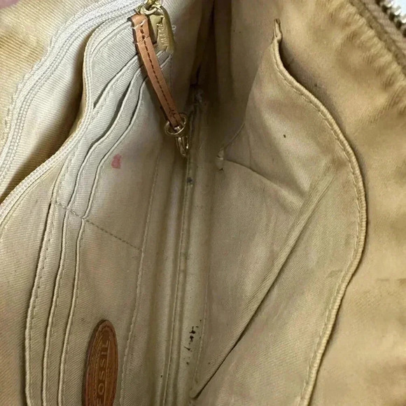 Fossil Coated Canvas Leather Sadie Crossbody Bag Bone White Brown - Picture 11 of 13